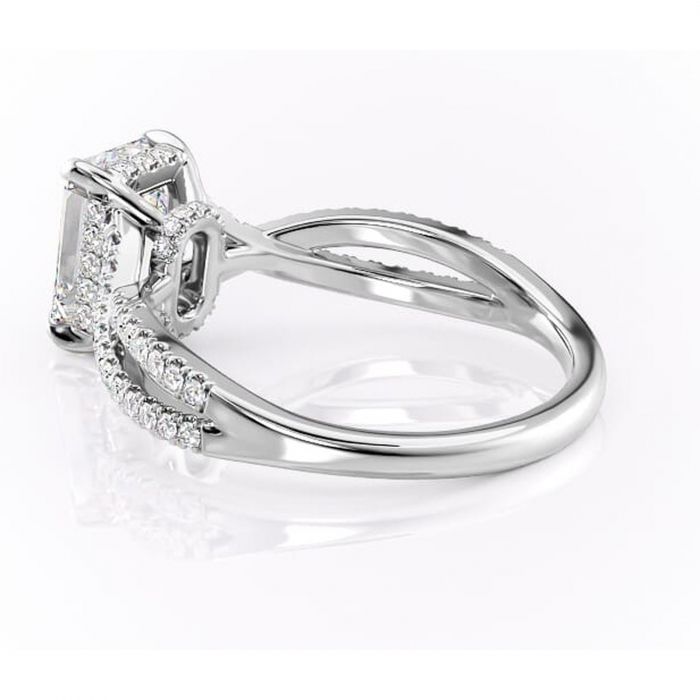 Inel de logodnă Meadow din aur Alb 14kt cu moissanite tăietură smarald – Montură pavé rafinată pentru profil mediu | Personalizează și configurează gratuit online [5]