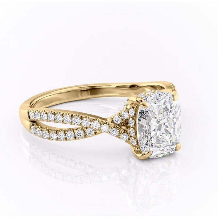 Inel de logodnă Meadow din aur Galben 14kt cu moissanite tăietură asscher – Montură pavé rafinată pentru profil mediu | Personalizează și configurează gratuit online [1]