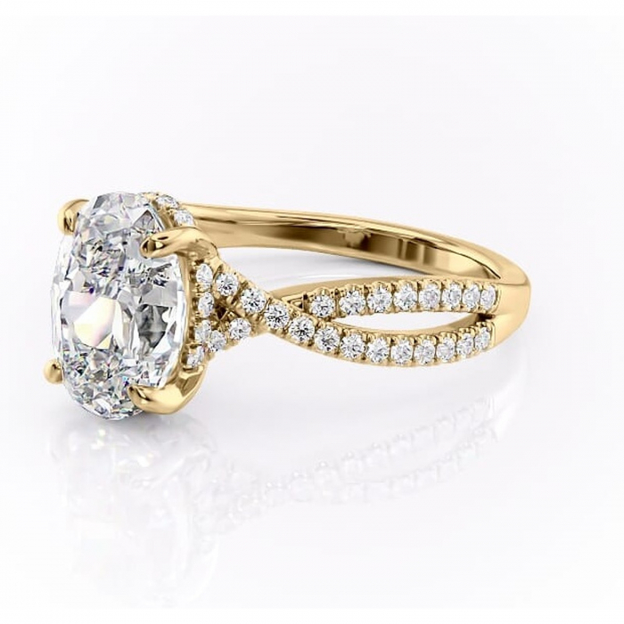 Inel de logodnă Meadow din aur Galben 18kt cu moissanite tăietură ovală – Montură pavé rafinată pentru profil mediu | Personalizează și configurează gratuit online [7]
