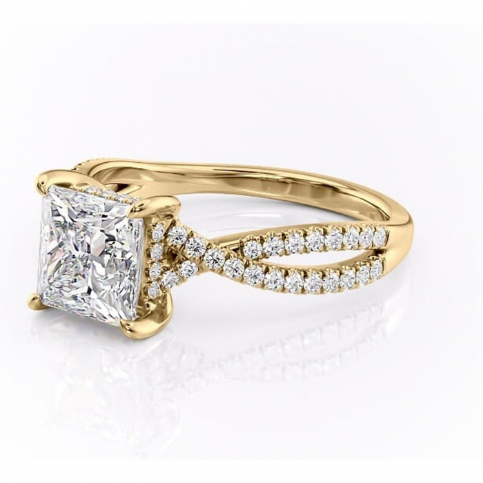 Inel de logodnă Meadow din aur Galben 14kt cu moissanite tăietură princess – Montură pavé rafinată pentru profil mediu | Personalizează și configurează gratuit online [7]