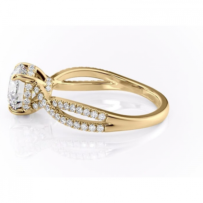 Inel de logodnă Meadow din aur Galben 14kt cu moissanite tăietură rotundă – Montură pavé rafinată pentru profil mediu | Personalizează și configurează gratuit online [6]