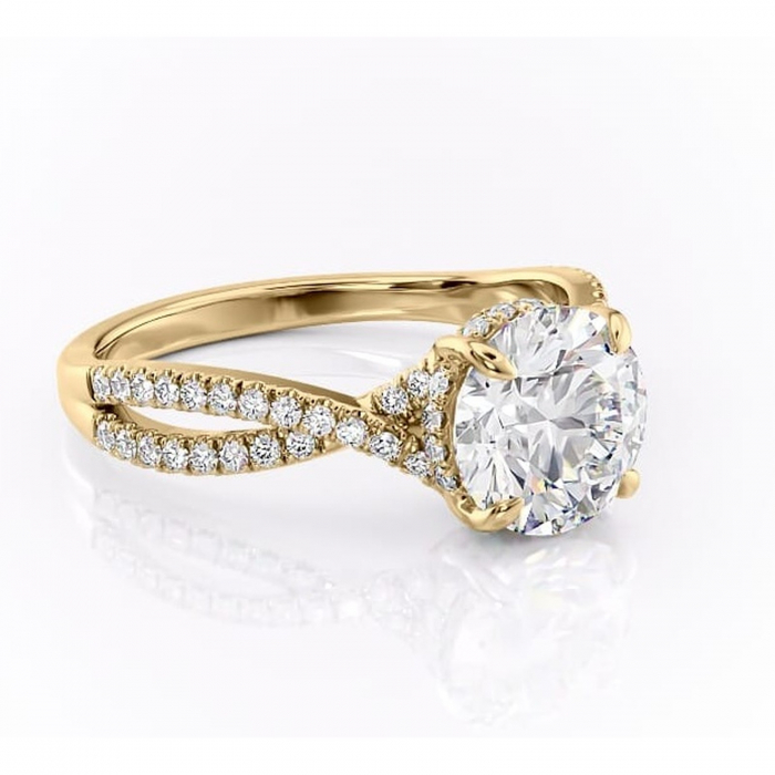 Inel de logodnă Meadow din aur Galben 14kt cu moissanite tăietură rotundă – Montură pavé rafinată pentru profil mediu | Personalizează și configurează gratuit online [1]