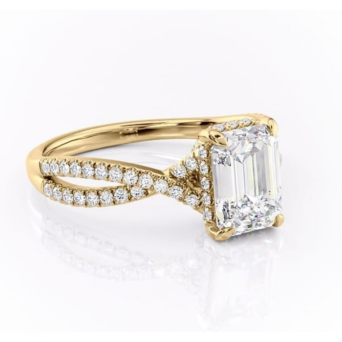 Inel de logodnă Meadow din aur Galben 14kt cu moissanite tăietură smarald – Montură pavé rafinată pentru profil mediu | Personalizează și configurează gratuit online [1]