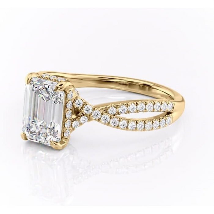 Inel de logodnă Meadow din aur Galben 14kt cu moissanite tăietură smarald – Montură pavé rafinată pentru profil mediu | Personalizează și configurează gratuit online [7]