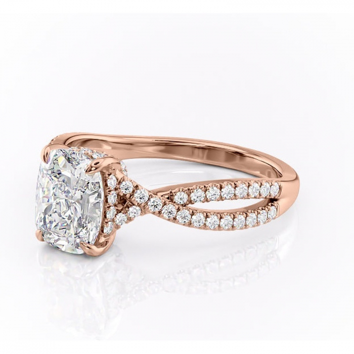 Inel de logodnă Meadow din aur Rose 14kt cu moissanite tăietură asscher – Montură pavé rafinată pentru profil mediu | Personalizează și configurează gratuit online [7]