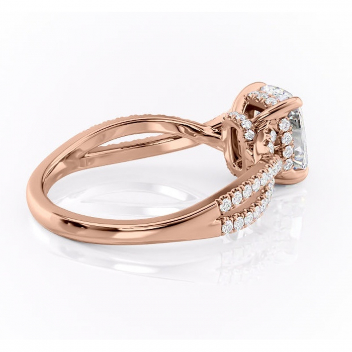 Inel de logodnă Meadow din aur Rose 14kt cu moissanite tăietură asscher – Montură pavé rafinată pentru profil mediu | Personalizează și configurează gratuit online [3]