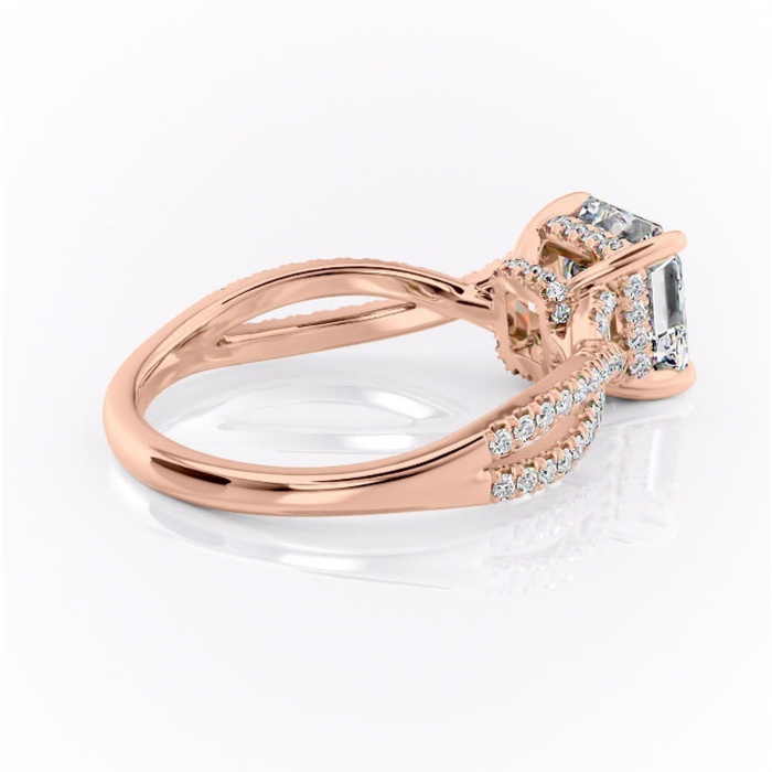 Inel de logodnă Meadow din aur Rose 14kt cu moissanite tăietură asscher – Montură pavé rafinată pentru profil mediu | Personalizează și configurează gratuit online [3]