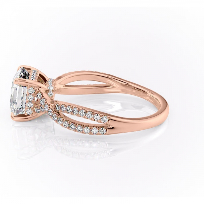 Inel de logodnă Meadow din aur Rose 14kt cu moissanite tăietură asscher – Montură pavé rafinată pentru profil mediu | Personalizează și configurează gratuit online [6]