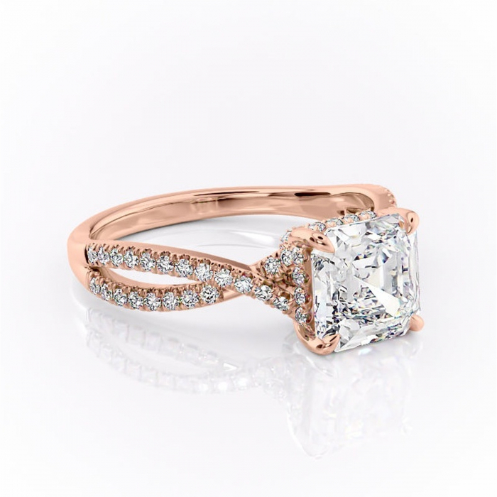 Inel de logodnă Meadow din aur Rose 14kt cu moissanite tăietură asscher – Montură pavé rafinată pentru profil mediu | Personalizează și configurează gratuit online [1]