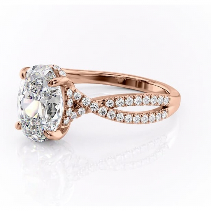 Inel de logodnă Meadow din aur Rose 18kt cu moissanite tăietură ovală – Montură pavé rafinată pentru profil mediu | Personalizează și configurează gratuit online [7]
