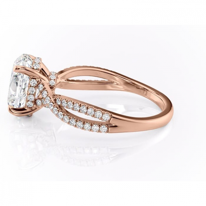 Inel de logodnă Meadow din aur Rose 18kt cu moissanite tăietură ovală – Montură pavé rafinată pentru profil mediu | Personalizează și configurează gratuit online [6]