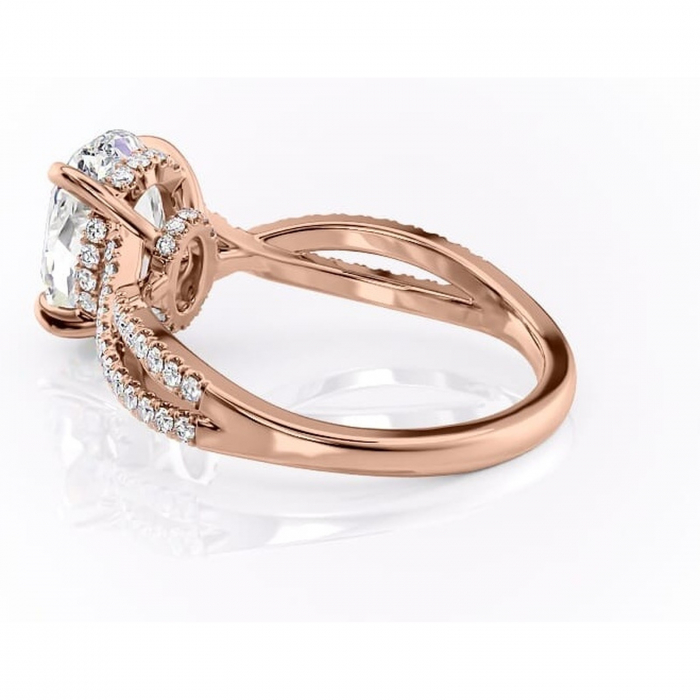 Inel de logodnă Meadow din aur Rose 18kt cu moissanite tăietură ovală – Montură pavé rafinată pentru profil mediu | Personalizează și configurează gratuit online [5]