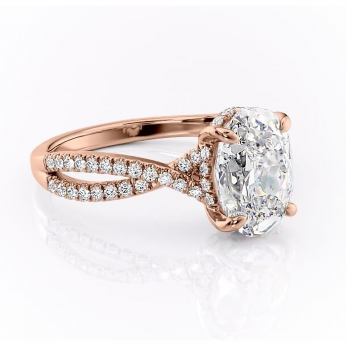 Inel de logodnă Meadow din aur Rose 18kt cu moissanite tăietură ovală – Montură pavé rafinată pentru profil mediu | Personalizează și configurează gratuit online [1]