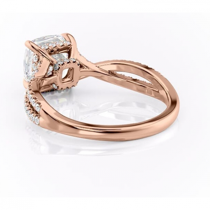 Inel de logodnă Meadow din aur Rose 18kt cu moissanite tăietură pernă – Montură pavé rafinată pentru profil mediu | Personalizează și configurează gratuit online [4]