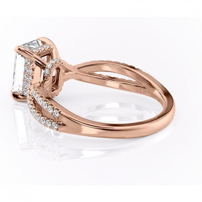Inel de logodnă Meadow din aur Rose 14kt cu moissanite tăietură radiantă – Montură pavé rafinată pentru profil mediu | Personalizează și configurează gratuit online [5]