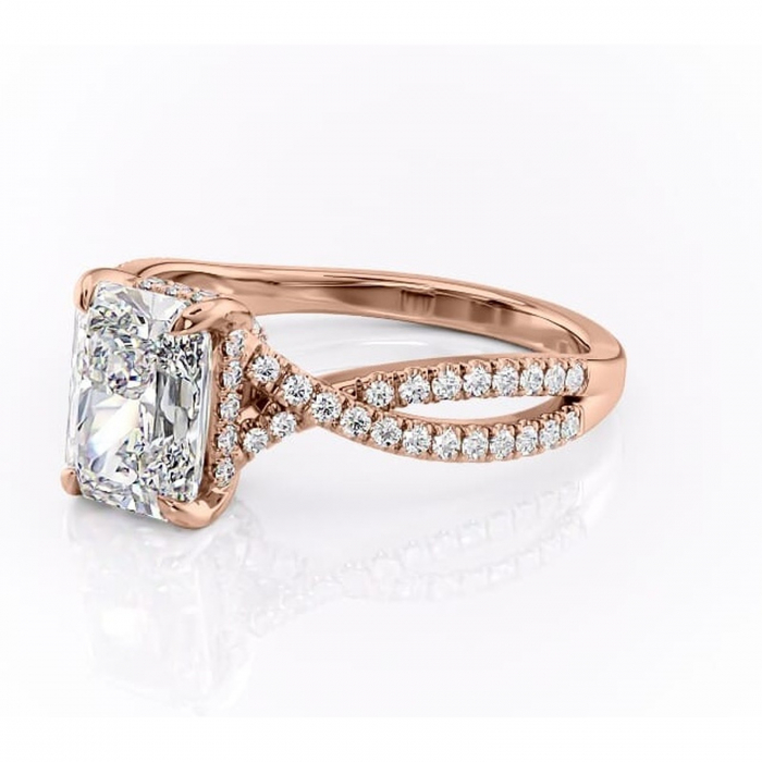 Inel de logodnă Meadow din aur Rose 14kt cu moissanite tăietură radiantă – Montură pavé rafinată pentru profil mediu | Personalizează și configurează gratuit online [7]