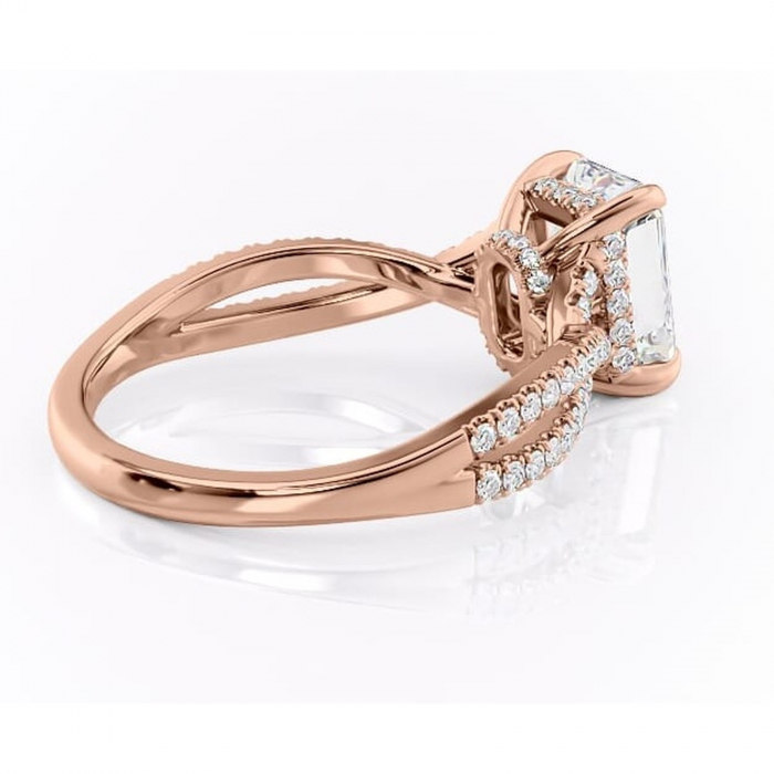 Inel de logodnă Meadow din aur Rose 14kt cu moissanite tăietură radiantă – Montură pavé rafinată pentru profil mediu | Personalizează și configurează gratuit online [3]