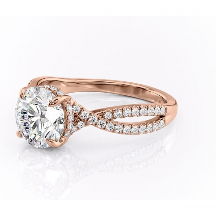 Inel de logodnă Meadow din aur Rose 14kt cu moissanite tăietură rotundă – Montură pavé rafinată pentru profil mediu | Personalizează și configurează gratuit online [7]