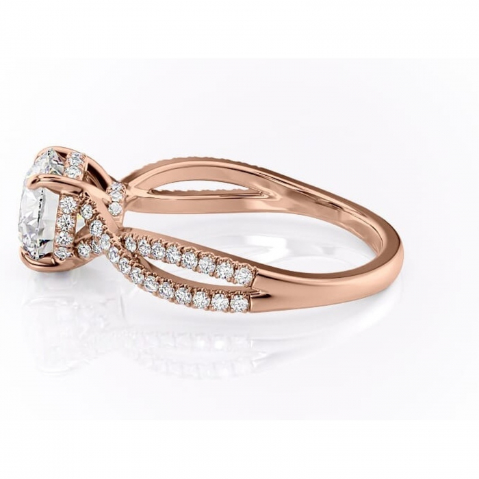 Inel de logodnă Meadow din aur Rose 14kt cu moissanite tăietură rotundă – Montură pavé rafinată pentru profil mediu | Personalizează și configurează gratuit online [6]