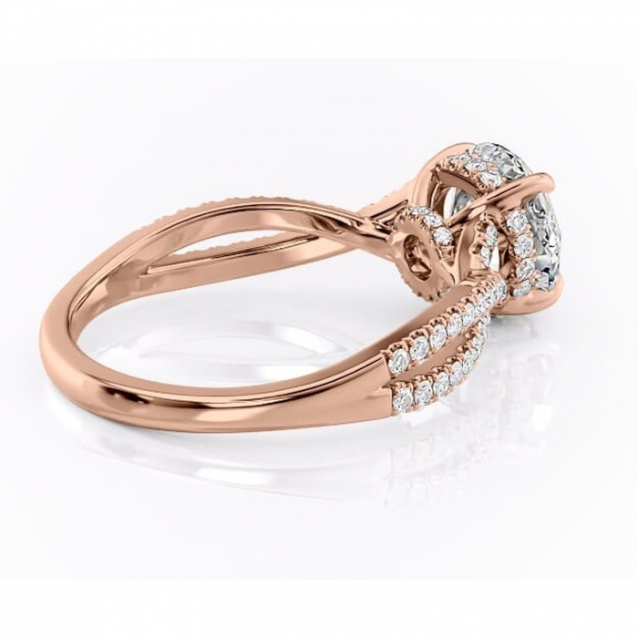 Inel de logodnă Meadow din aur Rose 14kt cu moissanite tăietură rotundă – Montură pavé rafinată pentru profil mediu | Personalizează și configurează gratuit online [3]