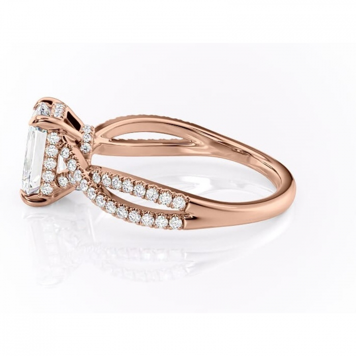 Inel de logodnă Meadow din aur Rose 18kt cu moissanite tăietură smarald – Montură pavé rafinată pentru profil mediu | Personalizează și configurează gratuit online [6]