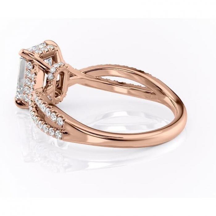 Inel de logodnă Meadow din aur Rose 18kt cu moissanite tăietură smarald – Montură pavé rafinată pentru profil mediu | Personalizează și configurează gratuit online [5]