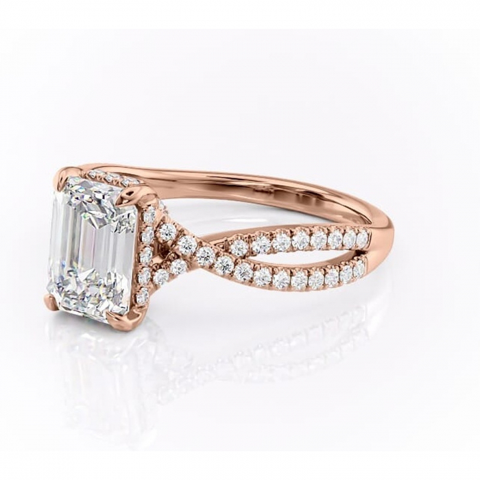 Inel de logodnă Meadow din aur Rose 18kt cu moissanite tăietură smarald – Montură pavé rafinată pentru profil mediu | Personalizează și configurează gratuit online [7]