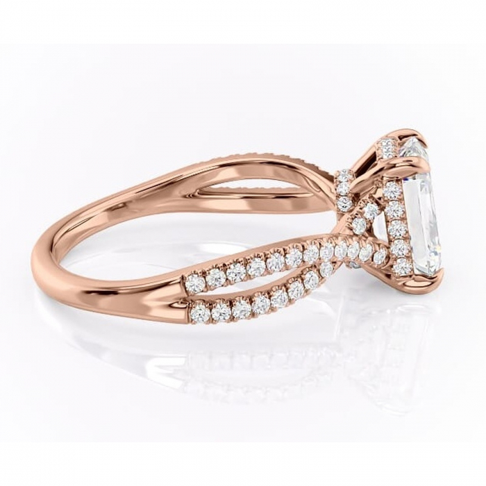 Inel de logodnă Meadow din aur Rose 18kt cu moissanite tăietură smarald – Montură pavé rafinată pentru profil mediu | Personalizează și configurează gratuit online [2]