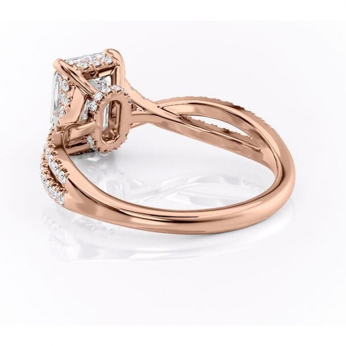 Inel de logodnă Meadow din aur Rose 18kt cu moissanite tăietură smarald – Montură pavé rafinată pentru profil mediu | Personalizează și configurează gratuit online [4]