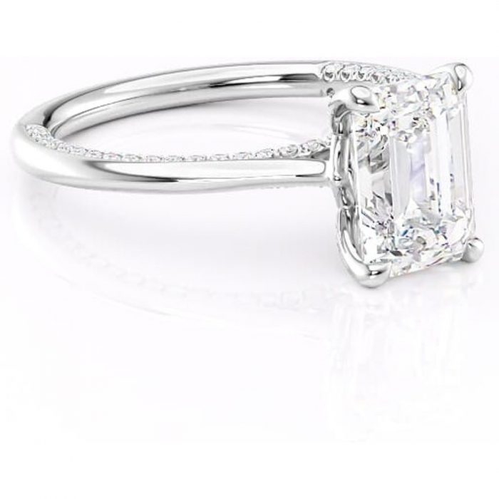 Inel de logodnă Mila din aur Alb 14kt cu moissanite tăietură smarald – Solitar rafinată pentru profil înalt | Personalizează și configurează gratuit online [1]