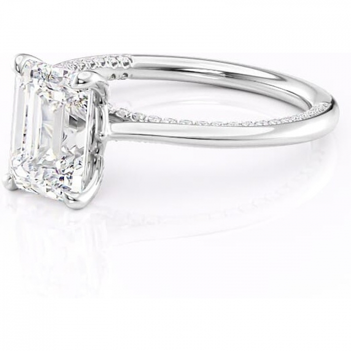 Inel de logodnă Mila din aur Alb 14kt cu moissanite tăietură smarald – Solitar rafinată pentru profil înalt | Personalizează și configurează gratuit online [7]