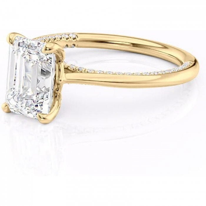 Inel de logodnă Mila din aur Galben 14kt cu moissanite tăietură smarald – Solitar rafinată pentru profil înalt | Personalizează și configurează gratuit online [7]
