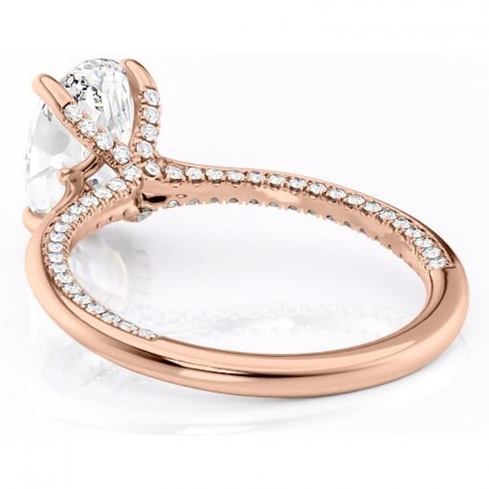 Inel de logodnă Mila din aur Rose 14kt cu moissanite tăietură ovală – Solitar rafinată pentru profil înalt | Personalizează și configurează gratuit online [4]