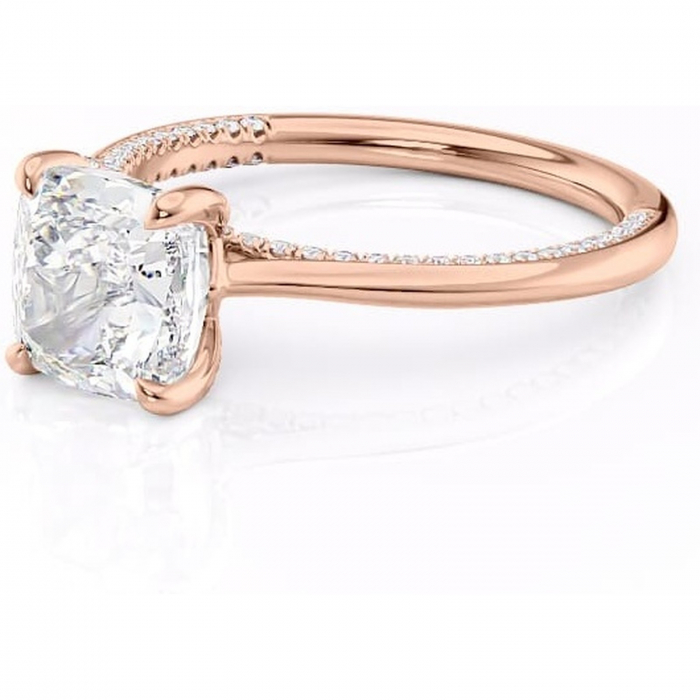 Inel de logodnă Mila din aur Rose 14kt cu moissanite tăietură pernă – Solitar rafinată pentru profil înalt | Personalizează și configurează gratuit online [7]