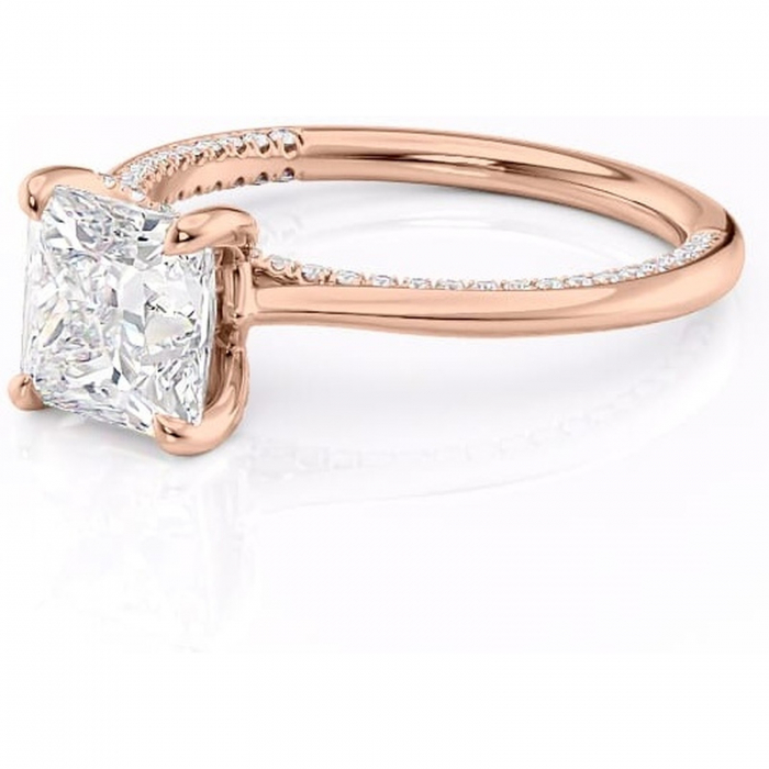 Inel de logodnă Mila din aur Rose 18kt cu moissanite tăietură princess – Solitar rafinată pentru profil înalt | Personalizează și configurează gratuit online [7]