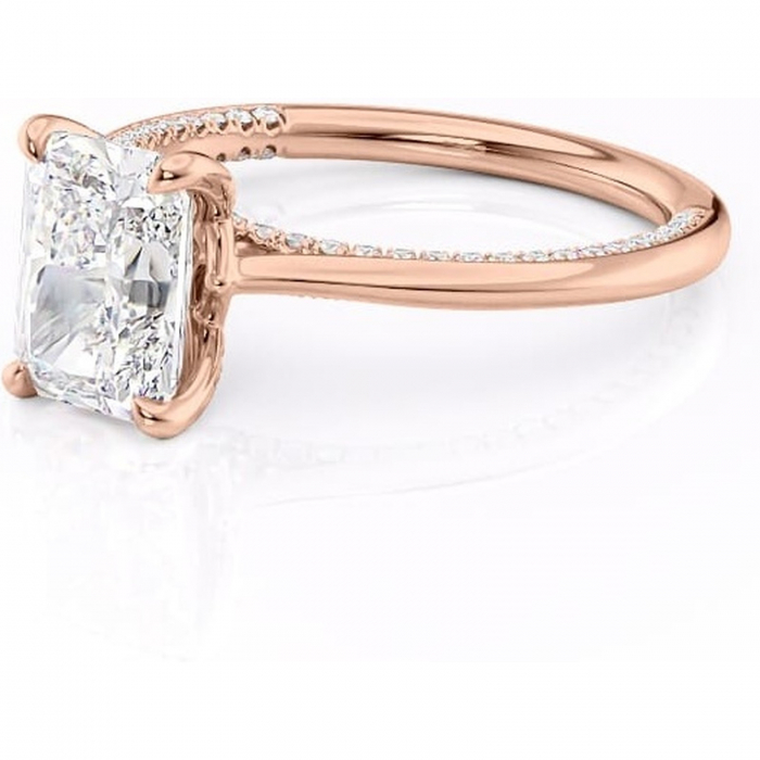 Inel de logodnă Mila din aur Rose 18kt cu moissanite tăietură radiantă – Solitar rafinată pentru profil înalt | Personalizează și configurează gratuit online [7]