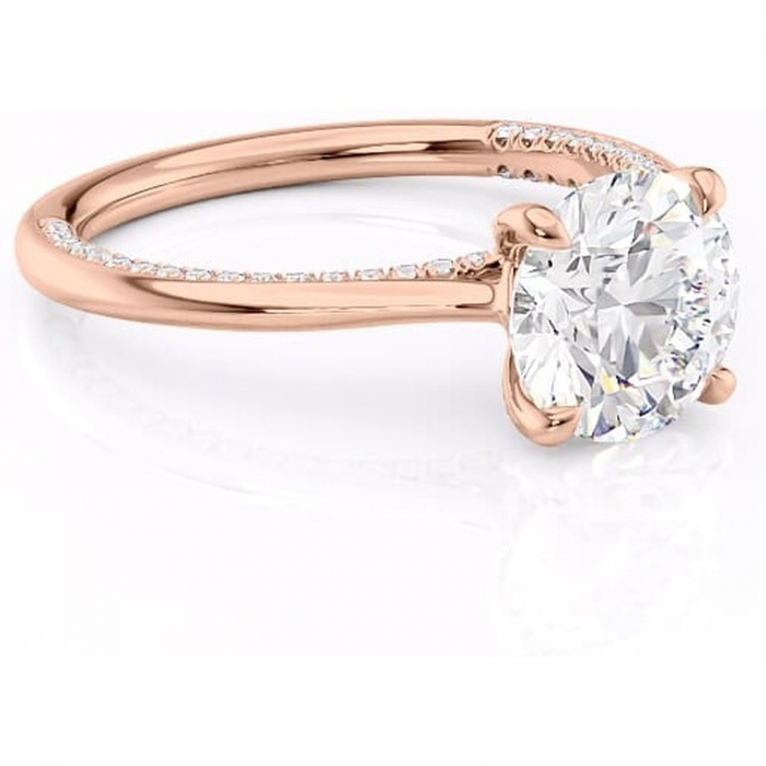 Inel de logodnă Mila din aur Rose 14kt cu moissanite tăietură rotundă – Solitar rafinată pentru profil înalt | Personalizează și configurează gratuit online [1]