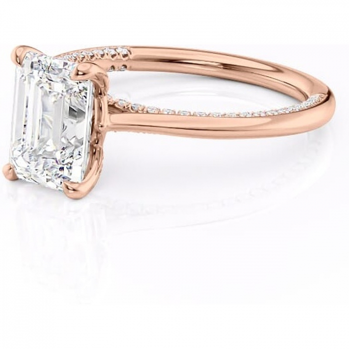 Inel de logodnă Mila din aur Rose 18kt cu moissanite tăietură smarald – Solitar rafinată pentru profil înalt | Personalizează și configurează gratuit online [7]