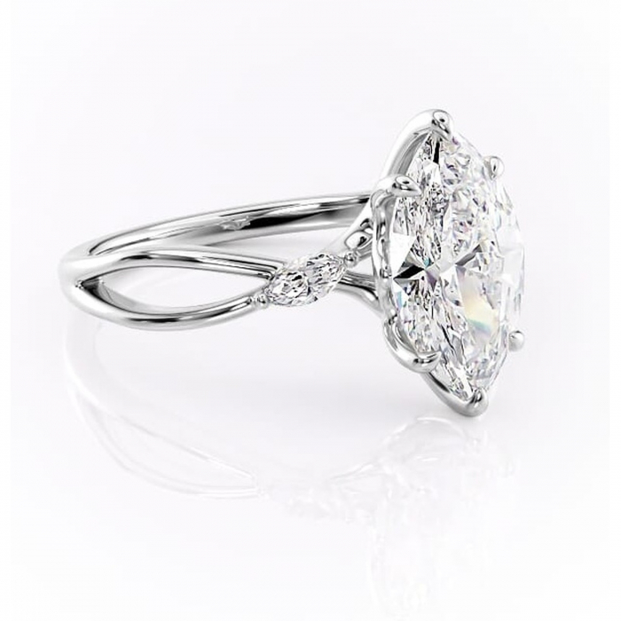 Inel de logodnă Mirabel din aur Alb 14kt cu moissanite tăietură marquise – Pietre laterale rafinată pentru profil mediu | Personalizează și configurează gratuit online [1]
