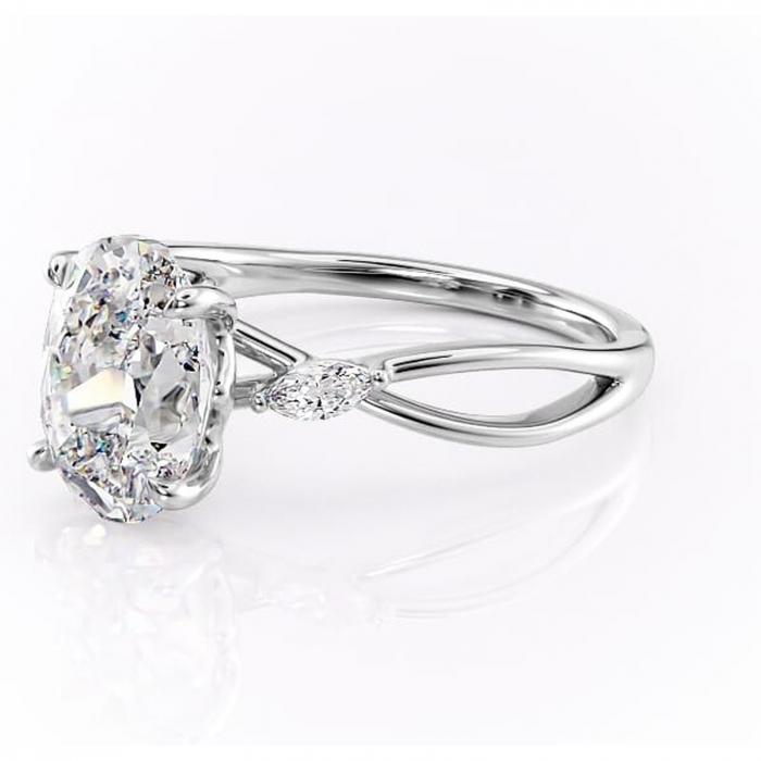 Inel de logodnă Mirabel din aur Alb 18kt cu moissanite tăietură ovală – Pietre laterale rafinată pentru profil mediu | Personalizează și configurează gratuit online [7]