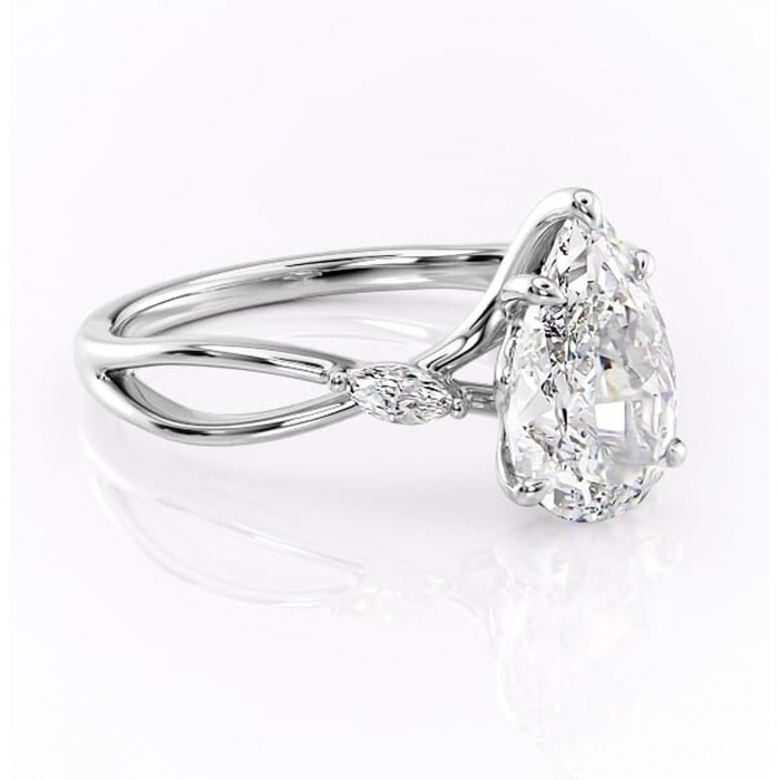 Inel de logodnă Mirabel din aur Alb 14kt cu moissanite tăietură pară – Pietre laterale rafinată pentru profil mediu | Personalizează și configurează gratuit online [1]