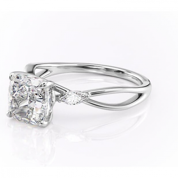 Inel de logodnă Mirabel din aur Alb 18kt cu moissanite tăietură pernă – Pietre laterale rafinată pentru profil mediu | Personalizează și configurează gratuit online [7]