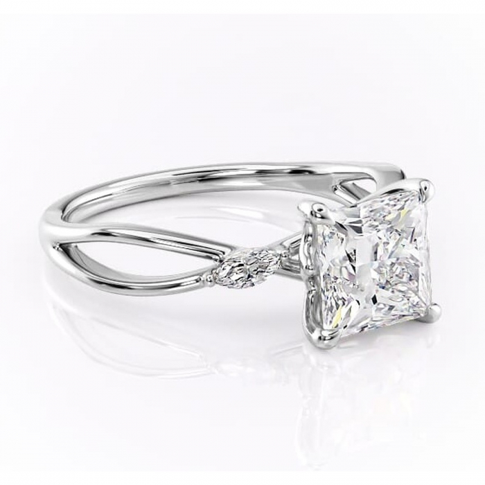 Inel de logodnă Mirabel din aur Alb 14kt cu moissanite tăietură princess – Pietre laterale rafinată pentru profil mediu | Personalizează și configurează gratuit online [1]