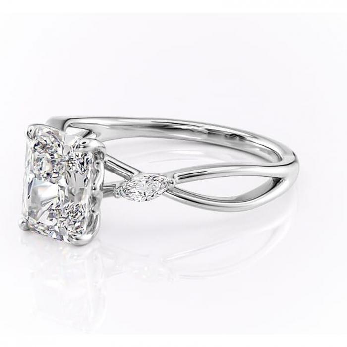 Inel de logodnă Mirabel din aur Alb 14kt cu moissanite tăietură radiantă – Pietre laterale rafinată pentru profil mediu | Personalizează și configurează gratuit online [7]