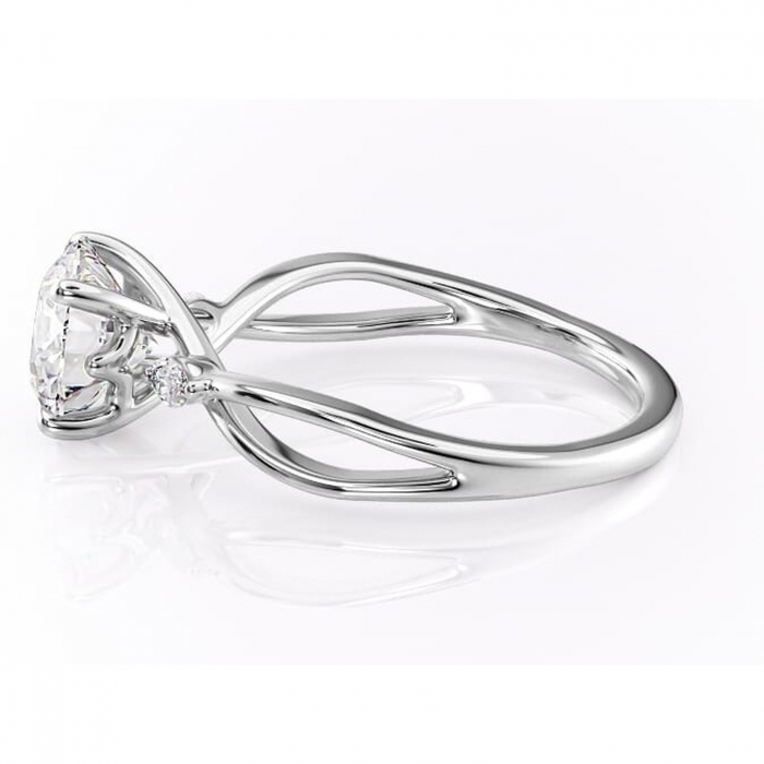 Inel de logodnă Mirabel din aur Alb 14kt cu moissanite tăietură rotundă – Pietre laterale rafinată pentru profil mediu | Personalizează și configurează gratuit online [6]