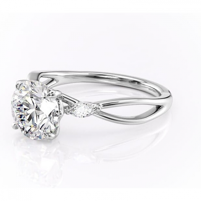 Inel de logodnă Mirabel din aur Alb 14kt cu moissanite tăietură rotundă – Pietre laterale rafinată pentru profil mediu | Personalizează și configurează gratuit online [7]