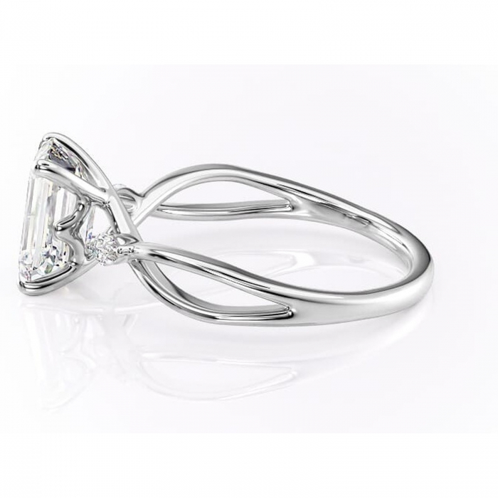 Inel de logodnă Mirabel din aur Alb 14kt cu moissanite tăietură smarald – Pietre laterale rafinată pentru profil mediu | Personalizează și configurează gratuit online [6]