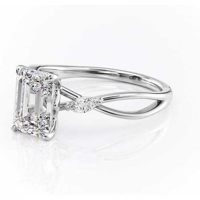 Inel de logodnă Mirabel din aur Alb 14kt cu moissanite tăietură smarald – Pietre laterale rafinată pentru profil mediu | Personalizează și configurează gratuit online [7]