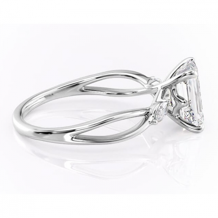 Inel de logodnă Mirabel din aur Alb 14kt cu moissanite tăietură smarald – Pietre laterale rafinată pentru profil mediu | Personalizează și configurează gratuit online [2]