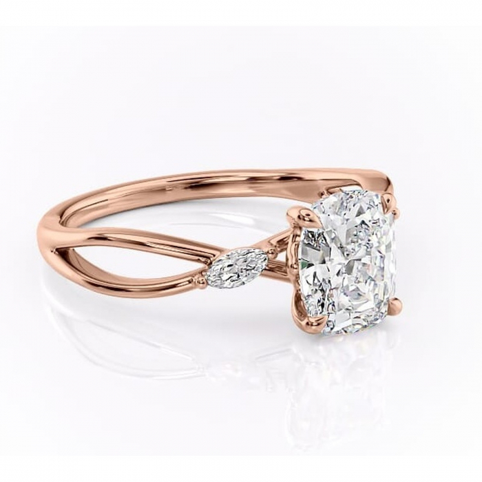 Inel de logodnă Mirabel din aur Rose 14kt cu moissanite tăietură pernă – Pietre laterale rafinată pentru profil mediu | Personalizează și configurează gratuit online [1]